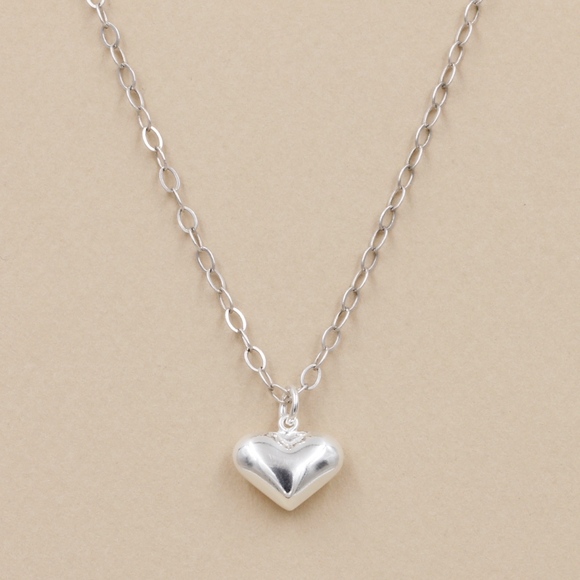 Puffed Heart Pendant Necklace 925 Sterling Silver - Picture 5 of 5